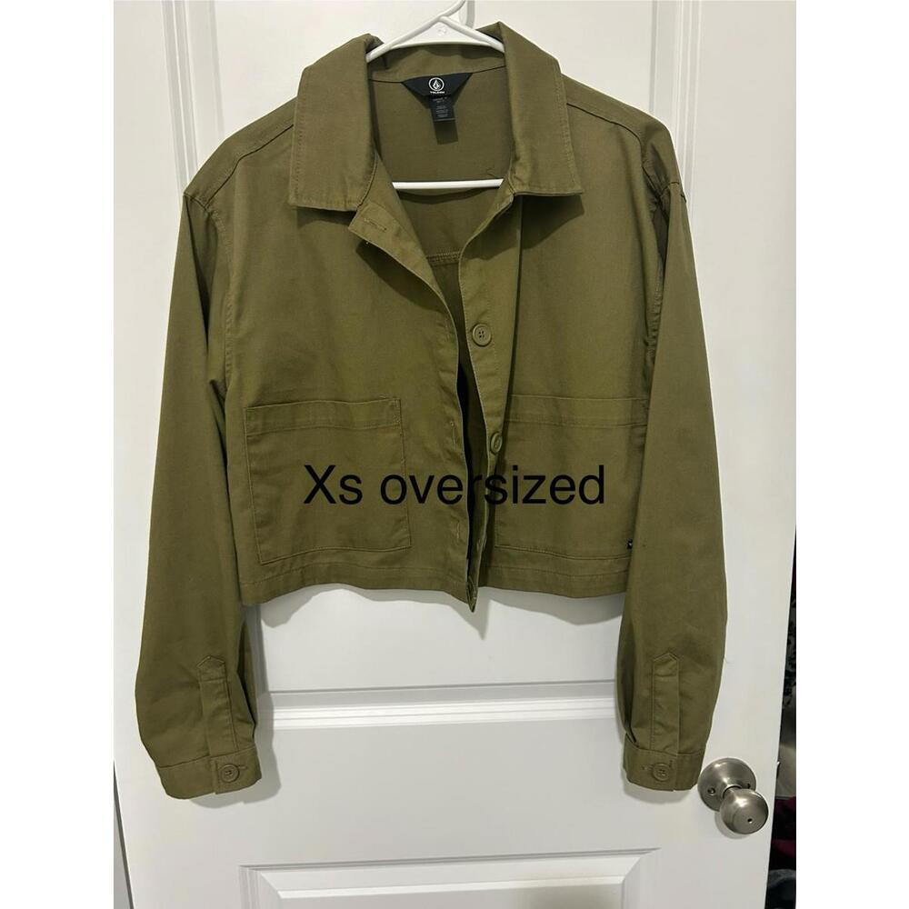 Volcom Women's Olive Green‎ Cropped Jacket XS Oversized Fit
